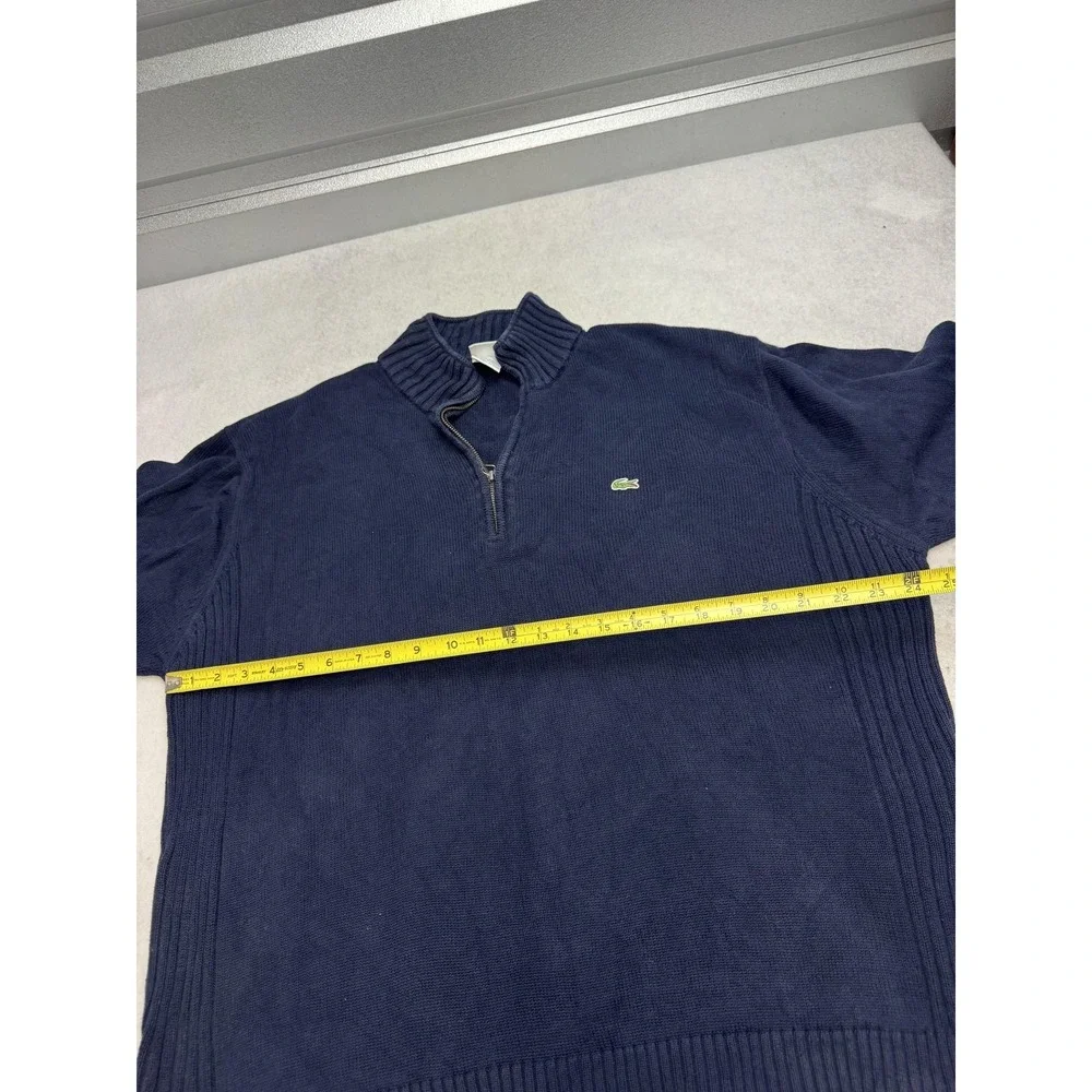 Lacoste Sweater Mens 8/3XL Blue Cotton 1/4 Zip Mock Neck Logo Knit Pullover
